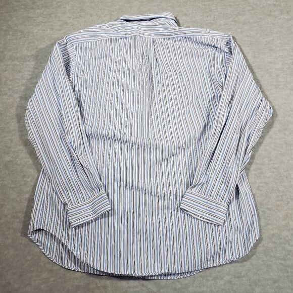 Ralph Lauren Shirt Mens 17.5 White Blue Striped Dress Classic Fit Button Down - Picture 9 of 10